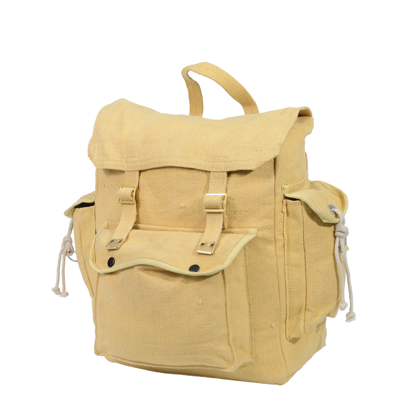 Cotton Canvas Large Webbing Backpack Khaki RSW3