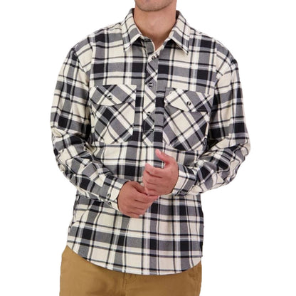 Swanndri Men's Egmont Half Button Cotton Shirt Dark Biscuit