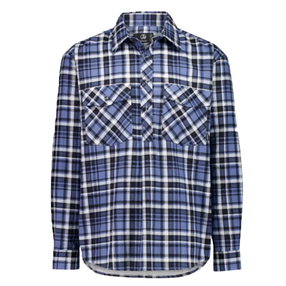 Swanndri Men's Egmont Half Button Cotton Shirt Mid Ocean