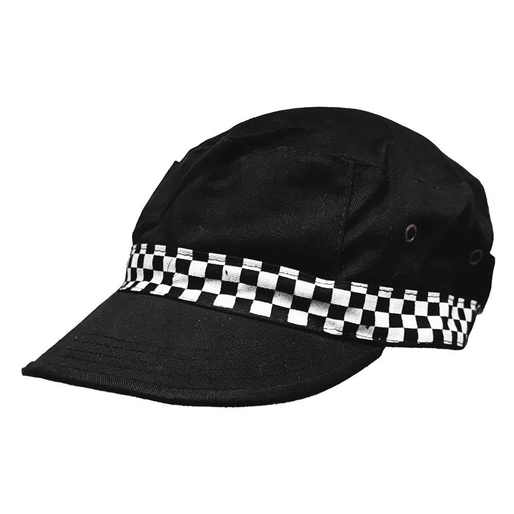 Black Charlie Cap with Chequered Pattern  - Clearance Line