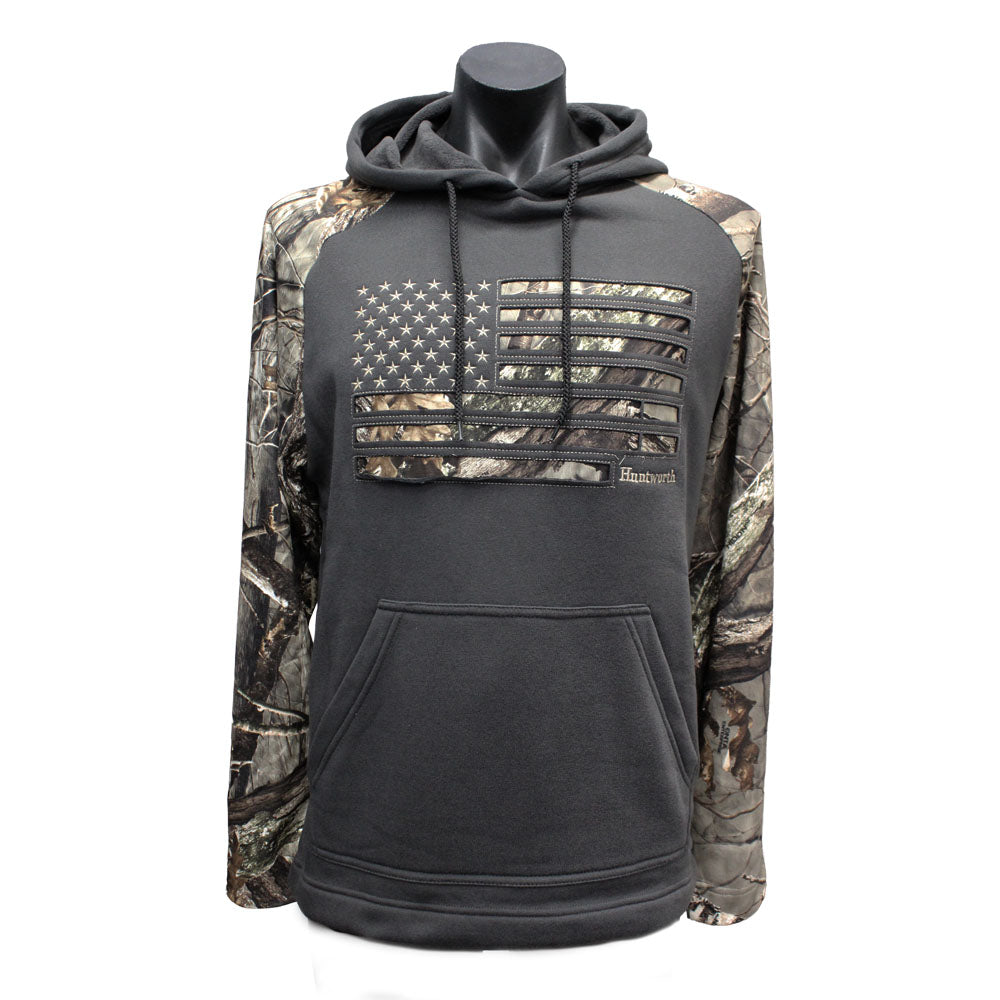 Huntworth Camo USA Flag Drywood Charcoal Hoodie