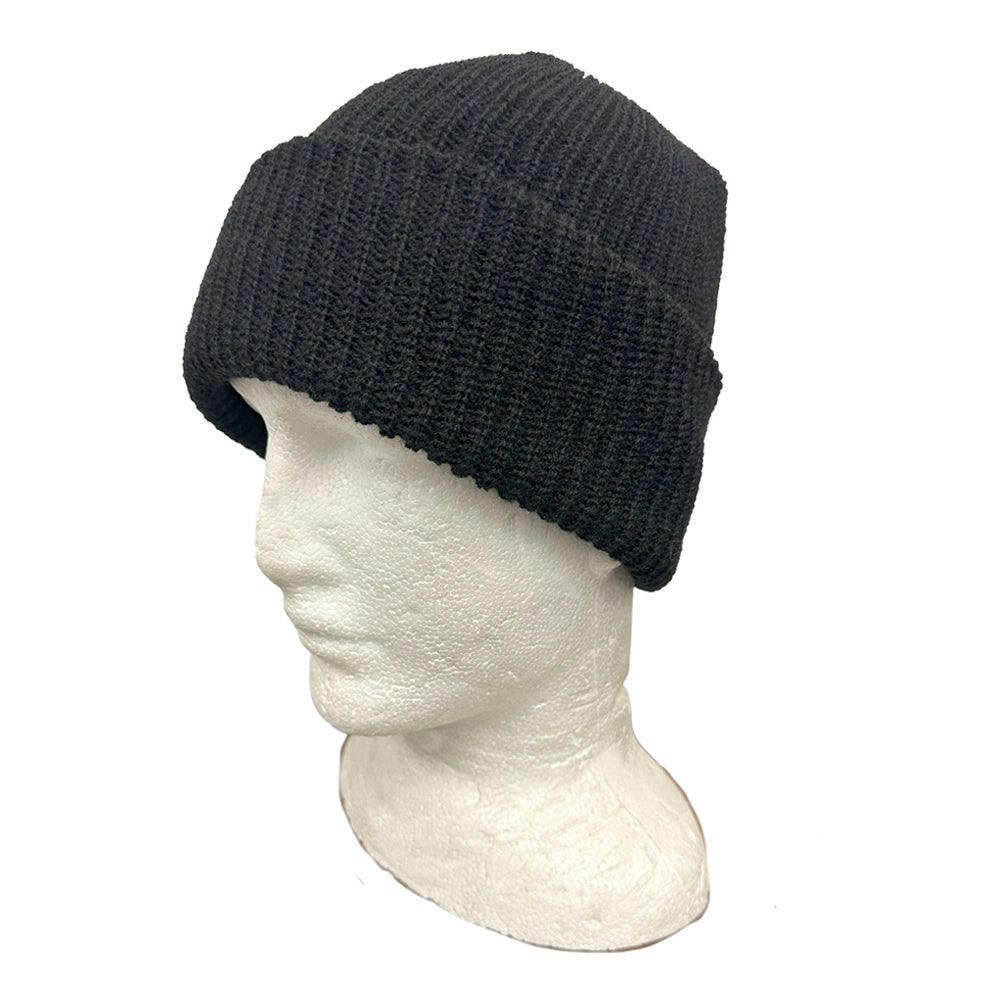Acrylic Black Ribbed Beanie Made in USA