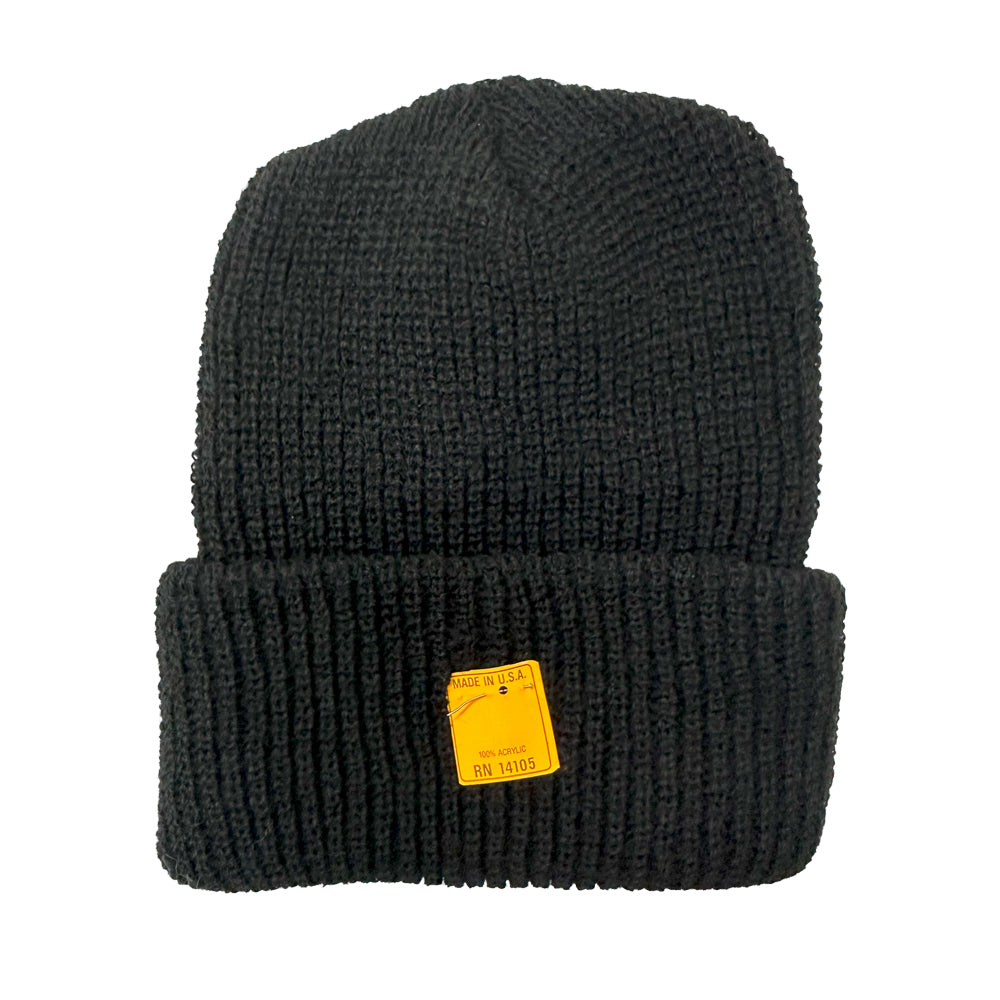Acrylic Black Ribbed Beanie Made in USA
