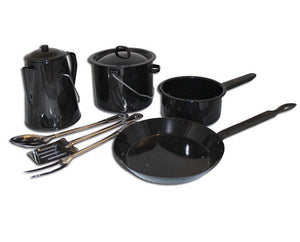 8 Piece Enamel Camping Cookware Set