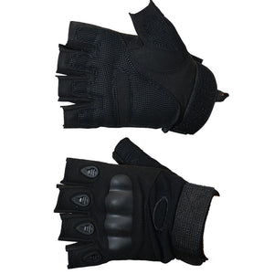 Black fingerless tactical style gloves
