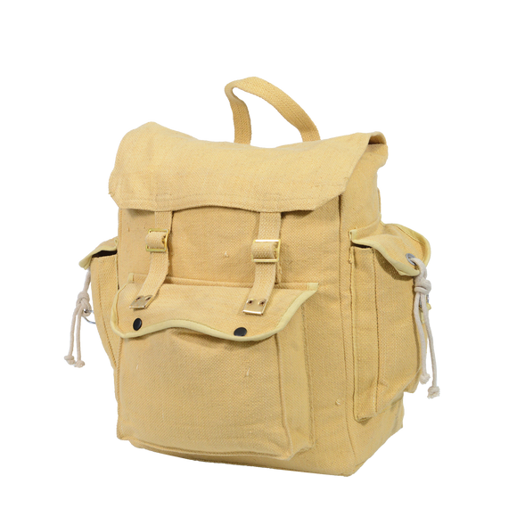 Cotton Canvas Large Webbing Backpack Khaki RSW3